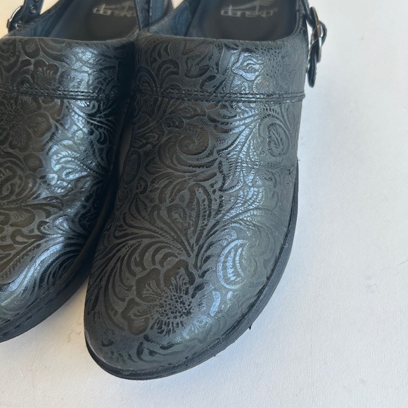 Dansko Black Grey Leather Clogs Sandals size EUR 40, US 9.5 - Picture 5 of 12